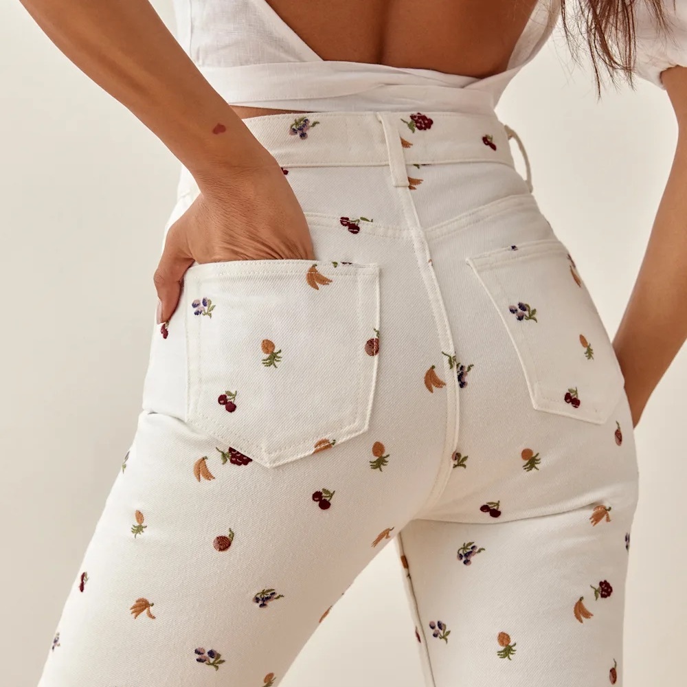 Reformation Cynthia Fruitloops High Rise Straight Embroidered Jeans